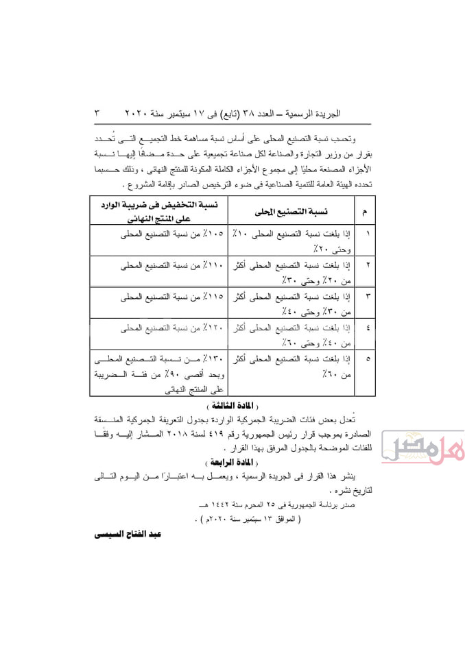 السيسي يصدر قرارًا جمهوريًا بتعديل التعريفة الجمركية 