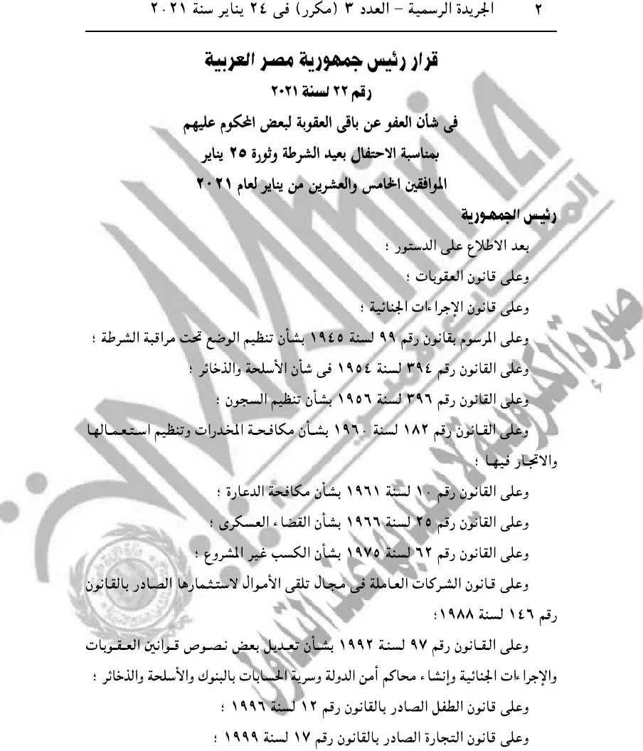 السيسي يصدر قرارًا جمهوريًا بالعفو عن مساجين بمناسبة عيد الشرطة وذكرى ثورة 25 يناير 3