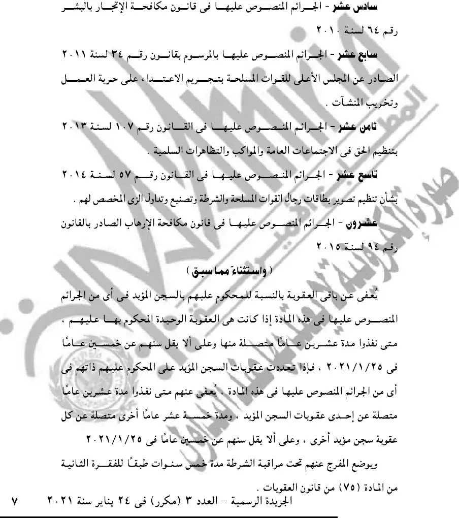 السيسي يصدر قرارًا جمهوريًا بالعفو عن مساجين بمناسبة عيد الشرطة وذكرى ثورة 25 يناير 4