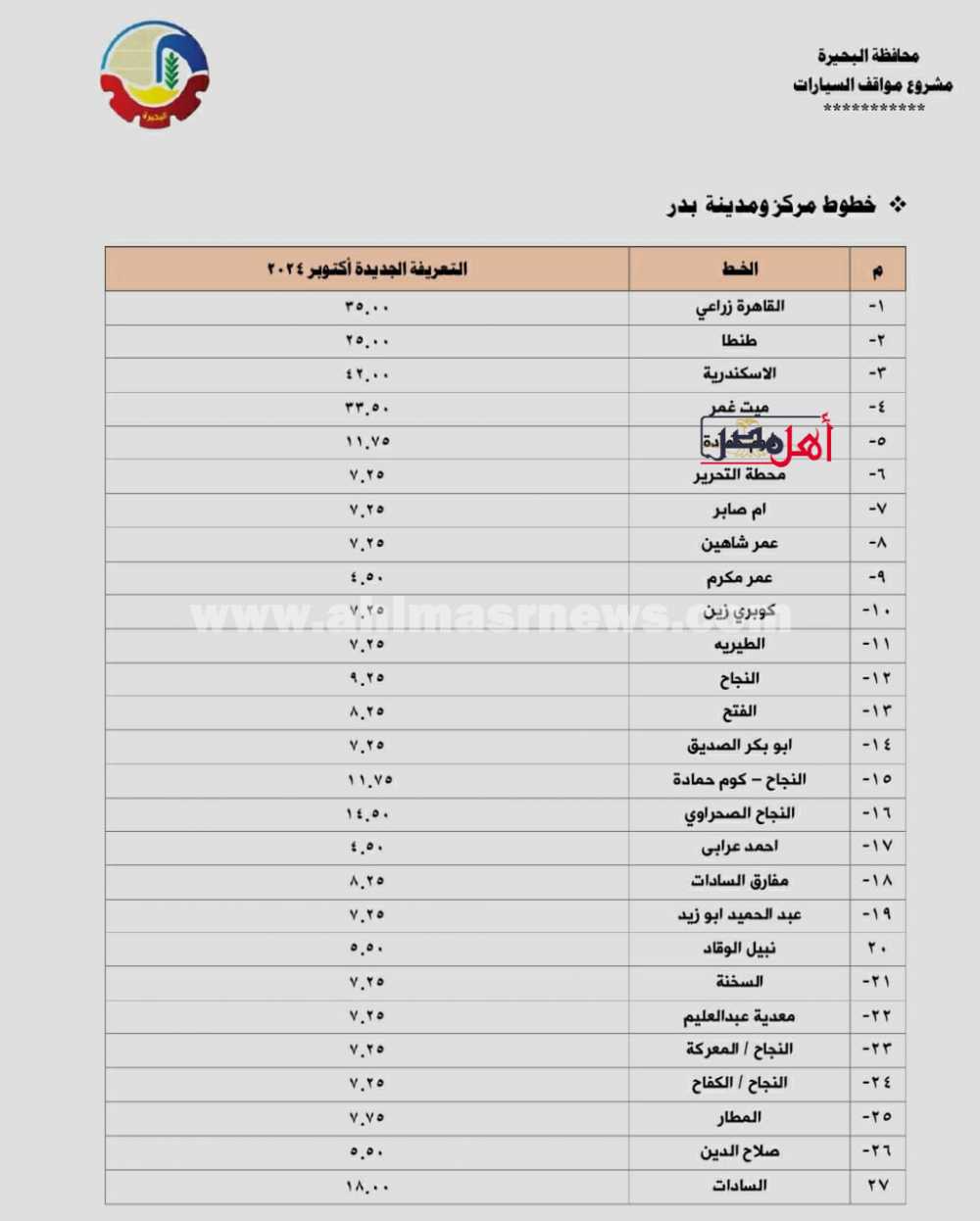 تعريفة خطوط البحيرة