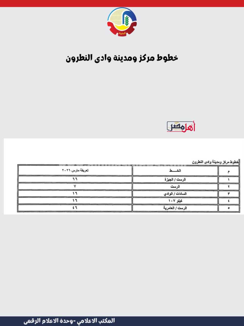 تعريفة الركوب الجديدة بالبحيرة