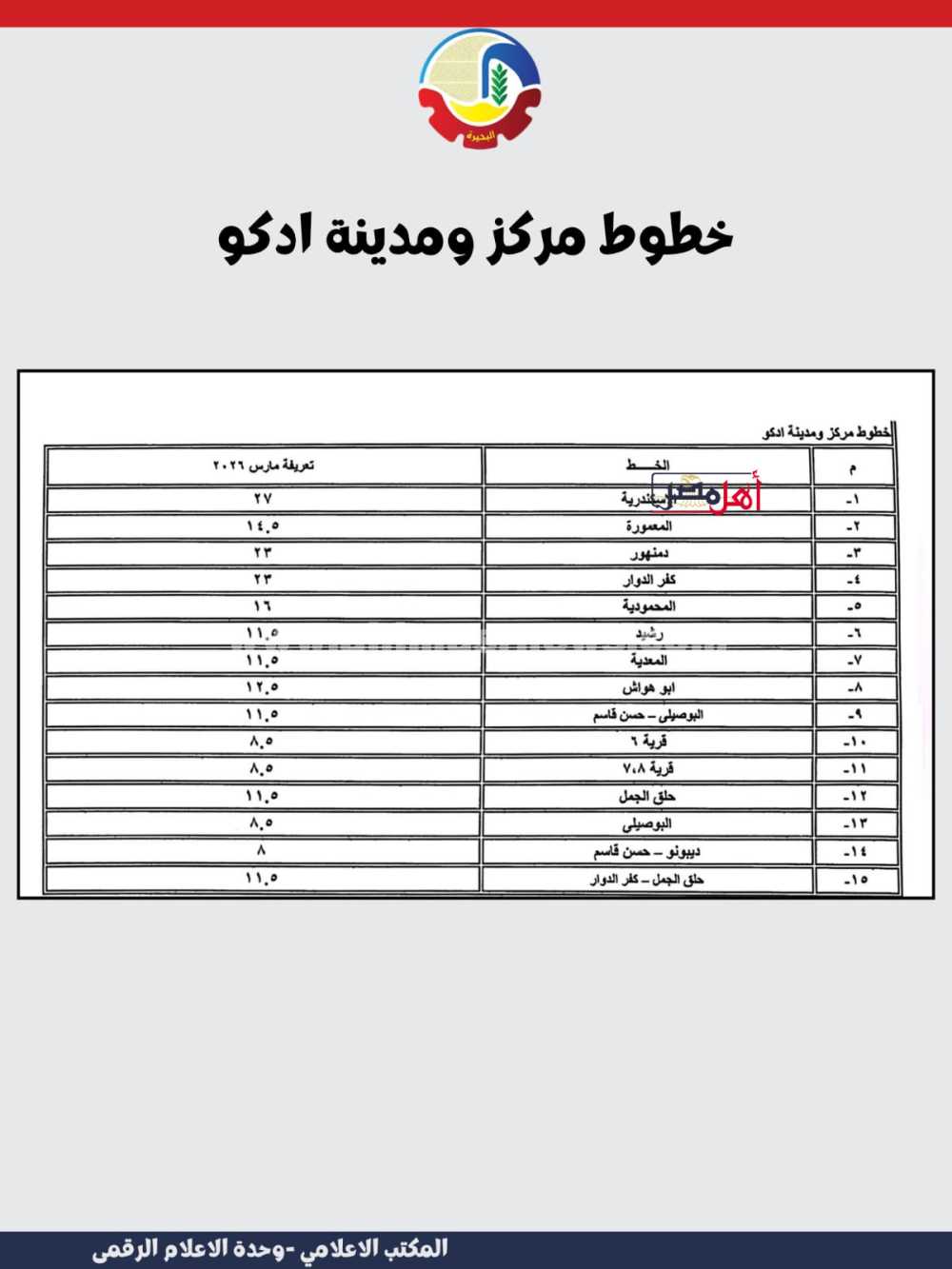 تعريفة الركوب الجديدة بالبحيرة