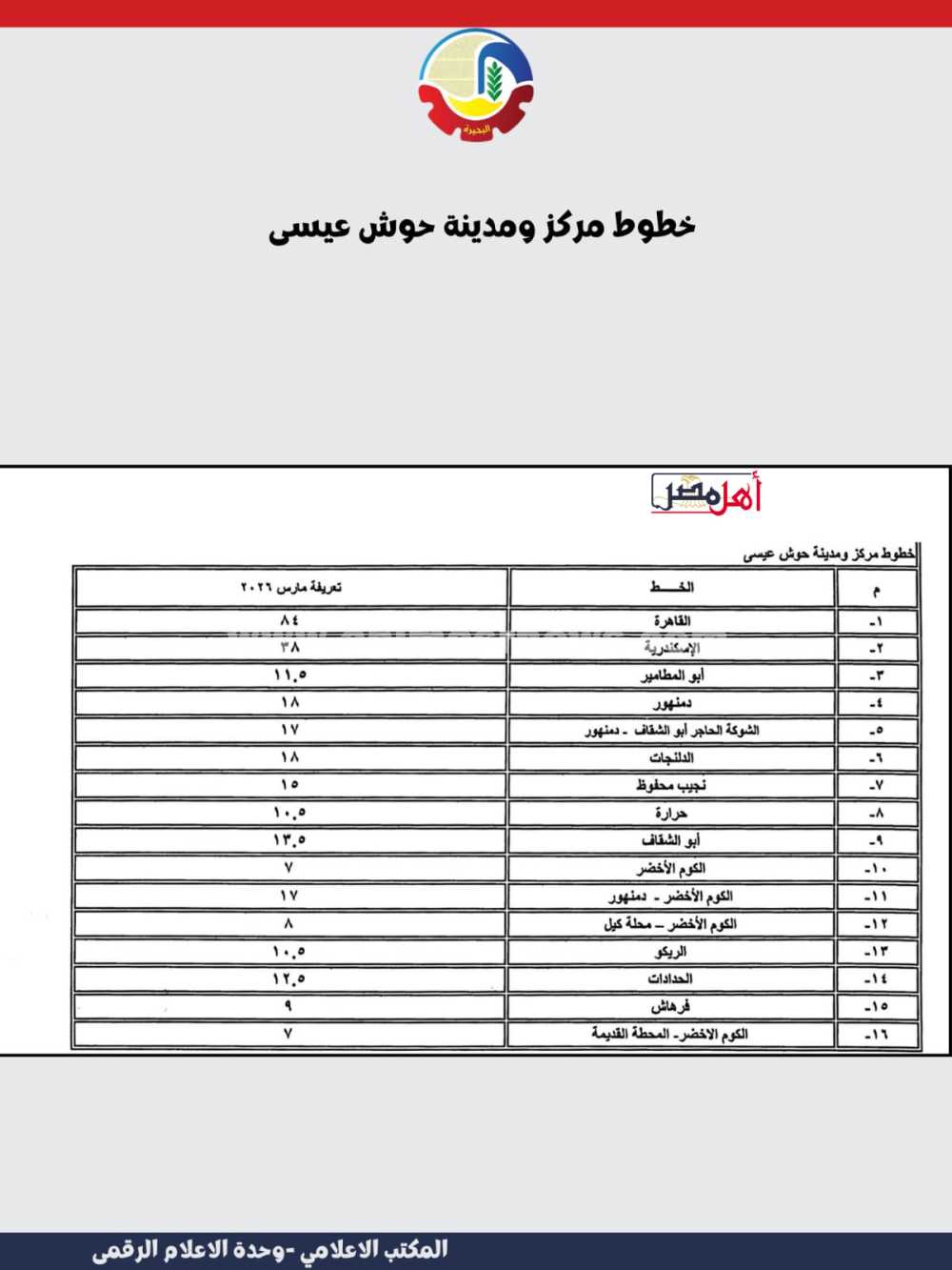 تعريفة الركوب الجديدة بالبحيرة